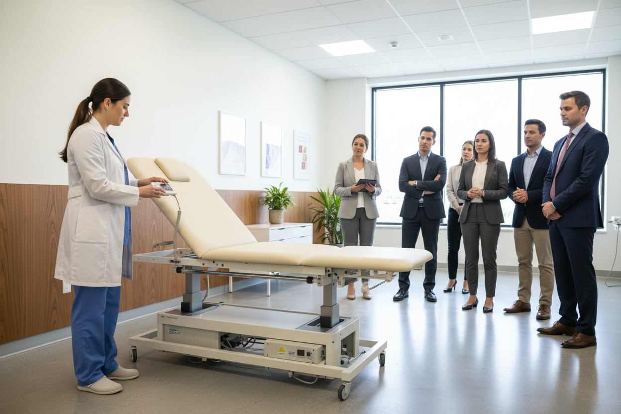 Demonstration of exam table, up to 20 minutes on video call or in person.