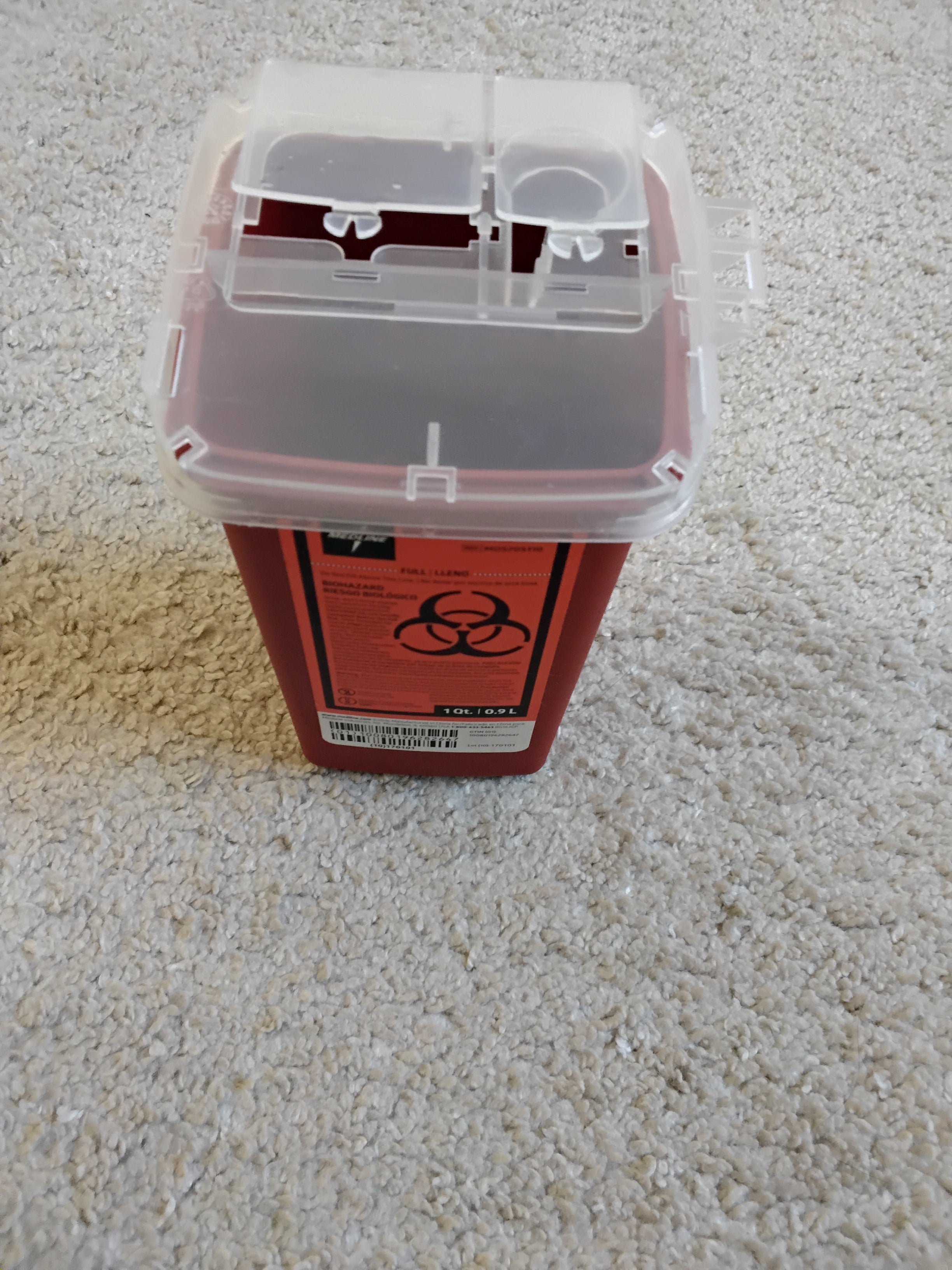 Small size sharp container,new,perfect for 3ml antibiotic muscle injection.